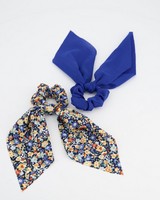 2-Pack Cassy Plain & Floral Hair Tie Set -  blue