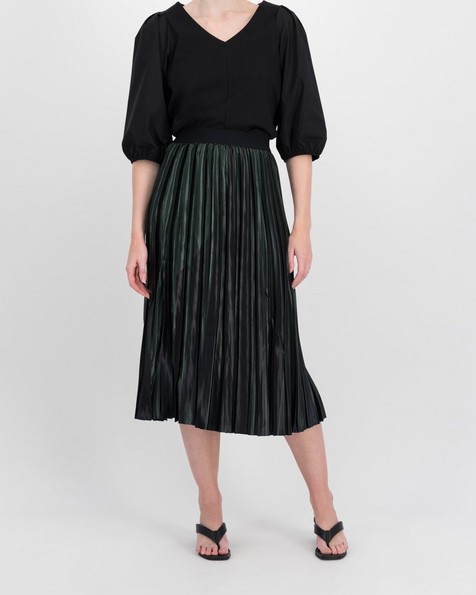 Helena Satin Pleated Skirt -  darkgreen-darkolive