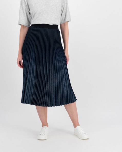 Heidi Pleated Denim Skirt -  midblue