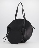 Angelina Vegan Leather Round Bag -  black