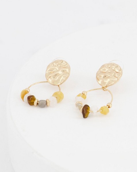 Natural Stone & Textured Disk Drop Earrings -  assorted