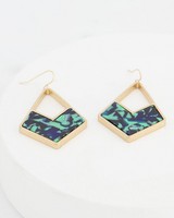 Diamond-Shaped Resin Drop Earrings -  emerald