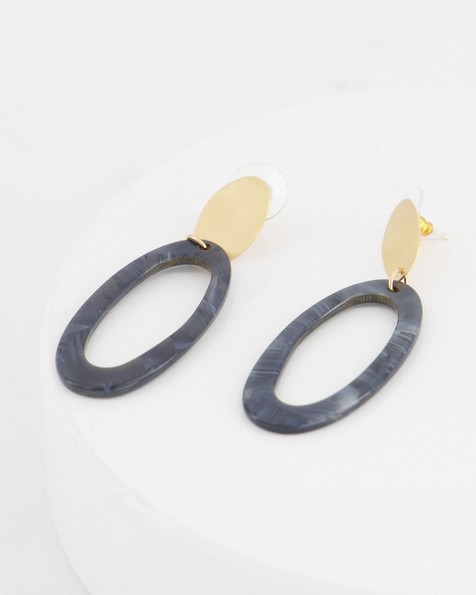 Organic Oval Resin Drop Earrings -  blue