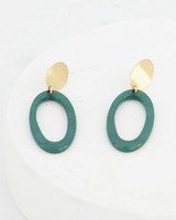 Organic Oval Resin Drop Earrings -  green