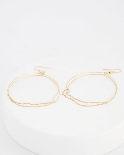 Fine Tassel Hoop Earrings -  gold