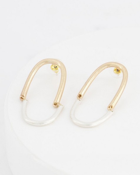Two-Tone U-shape Mirrored Drop Earrings -  gold