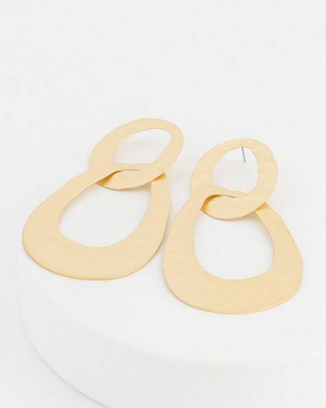 Oversized Metal Oval Drop Earrings -  gold