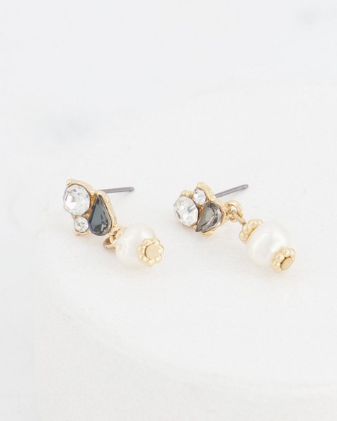 Stone & Pearl Drop Earrings -  grey