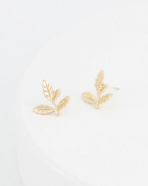Leaf Stud Earrings -  gold