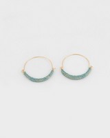 Encrusted Stone Oval Hoop Earrings -  lightblue