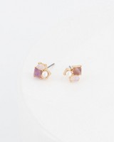 Clustered Natural Stone Stud Earrings -  lilac