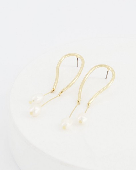 Arched Pearl Drop Earrings -  milk