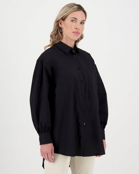 Cali Oversized Poplin Shirt -  black