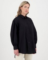 Cali Oversized Poplin Shirt -  black