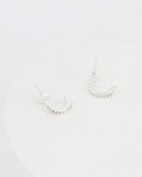 Cubic Zirconia Huggie Earrings -  silver