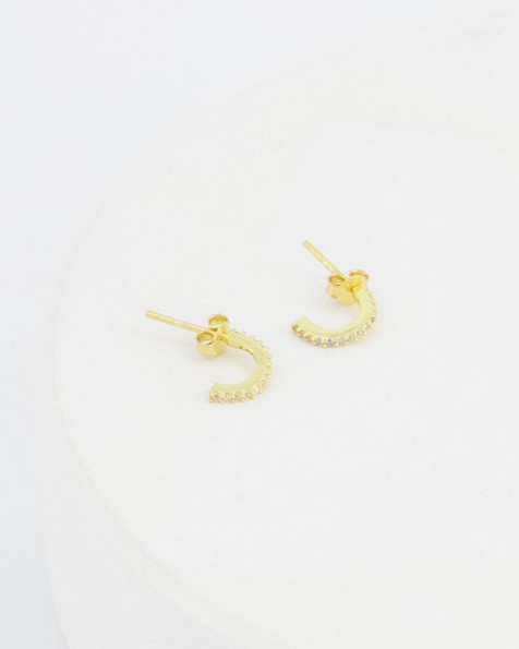 Cubic Zirconia Huggie Earrings -  gold