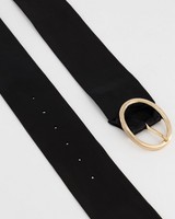 Aylin  Soft Oval Buckle Leather Belt -  black