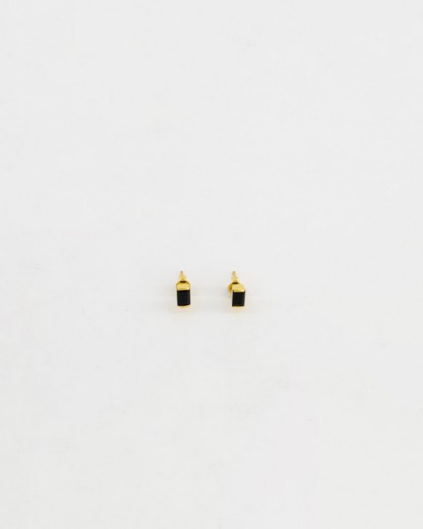 Black Onyx & Silver Baguette Stud Earrings -  black