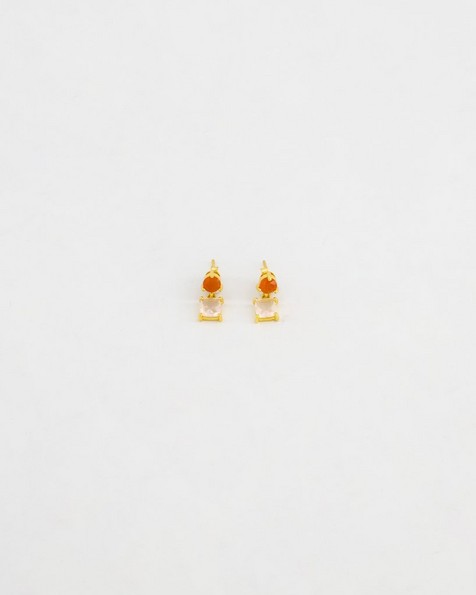 Carnelian & Rose Quartz Drop Earrings -  coral