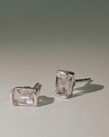Rose Quartz & Silver Baguette Stud Earrings -  pink