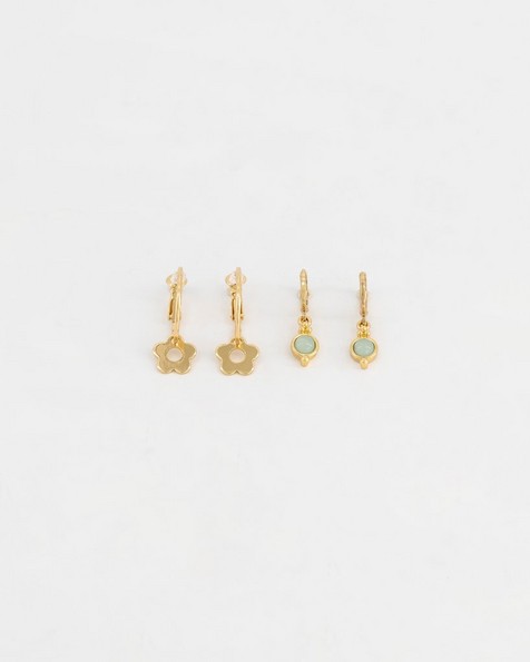 2-Pack Daisy & Stone Drop Earrings -  gold