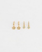 2-Pack Daisy & Stone Drop Earrings -  gold