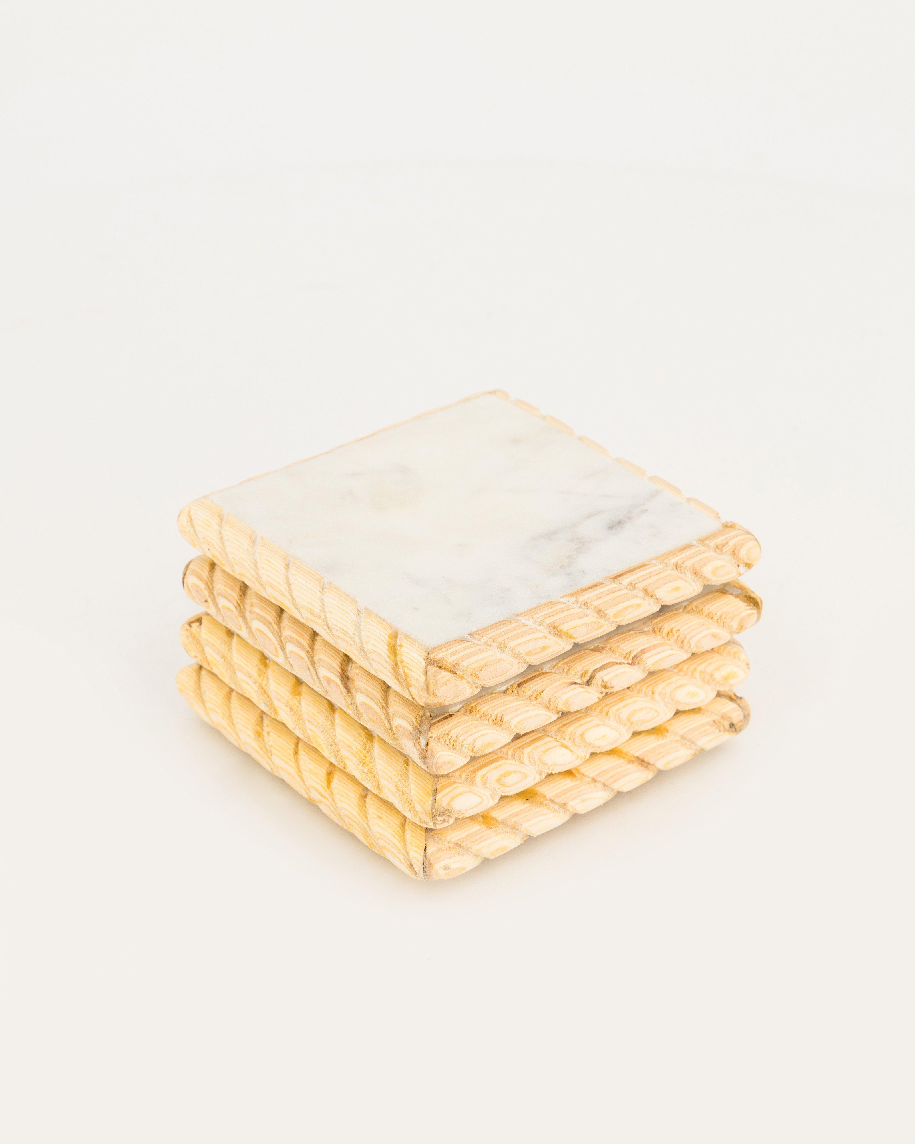 Wood Framed Marble Coaster Pack