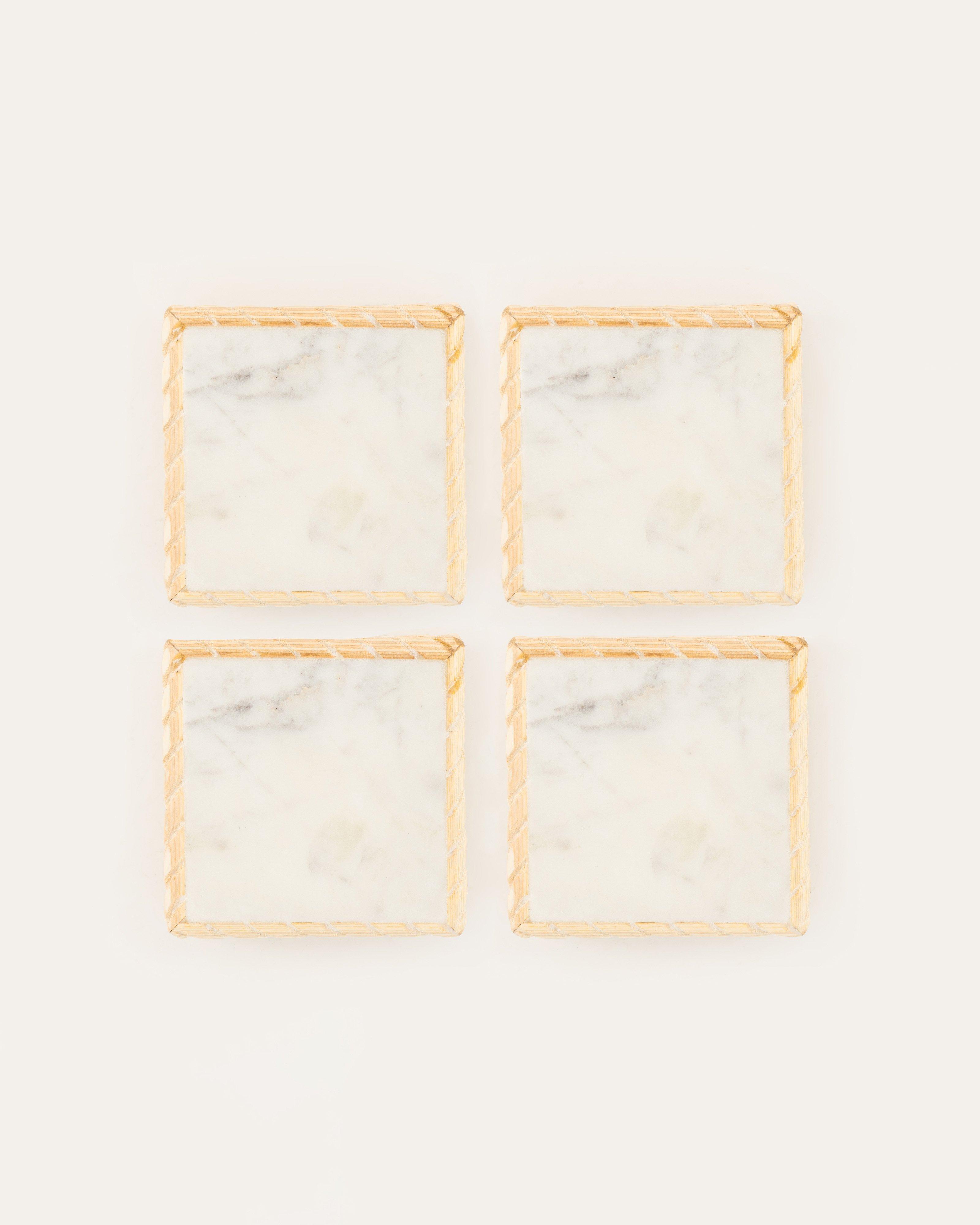 Wood Framed Marble Coaster Pack