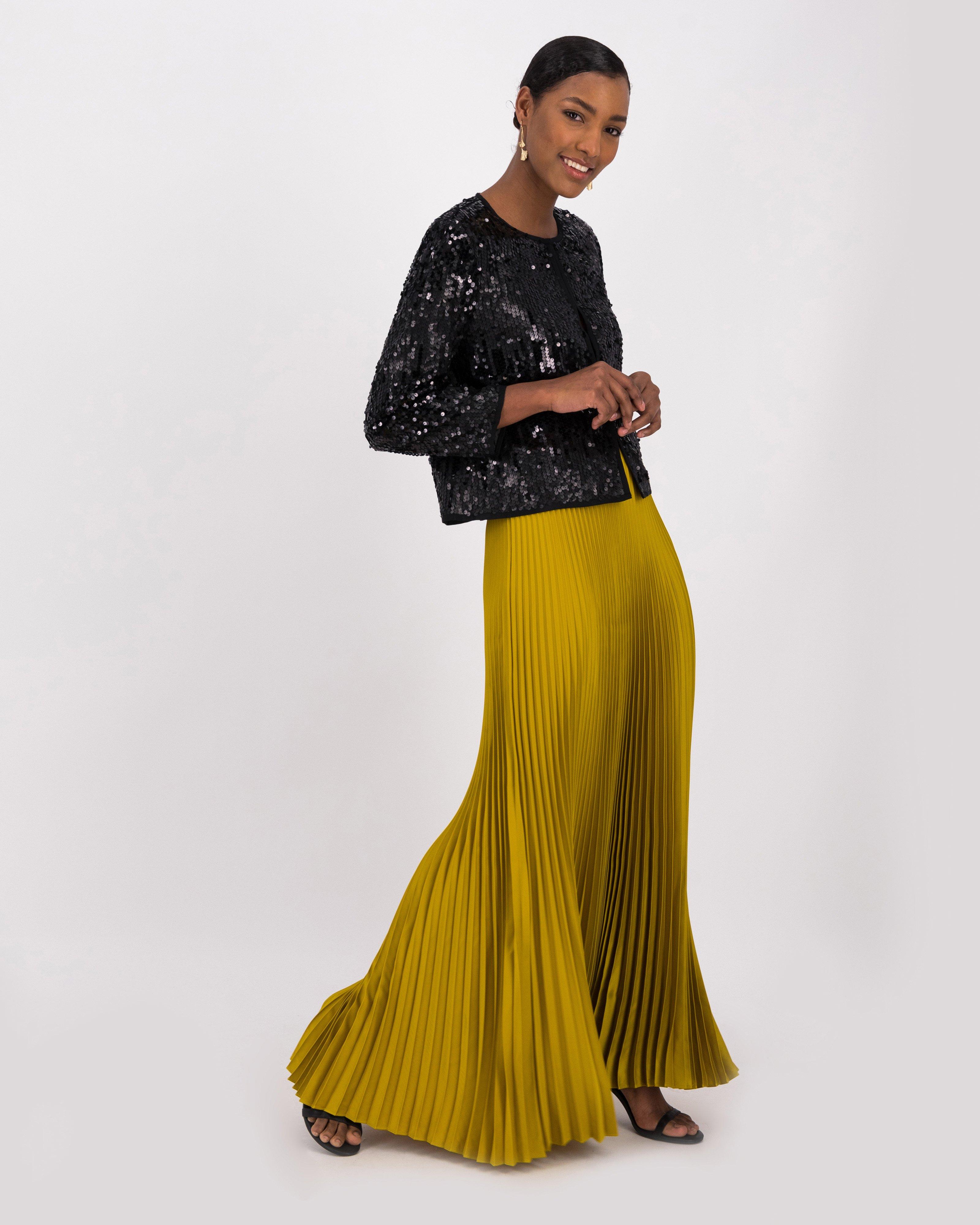 Mustard pleated 2024 maxi skirt