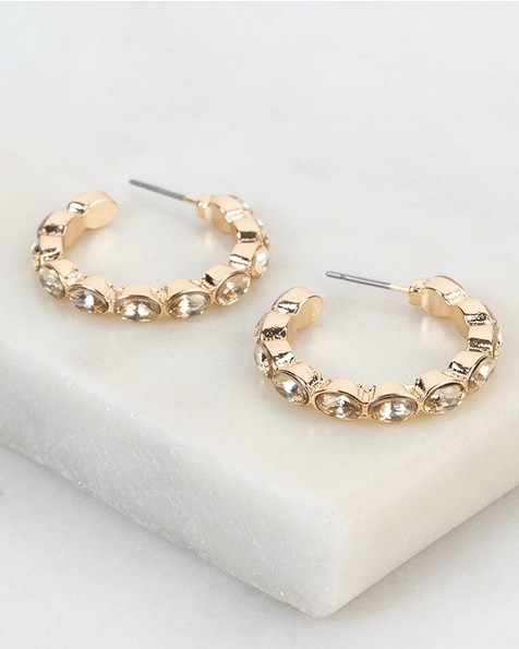 Medium Encrusted Hoop Earrings -  gold