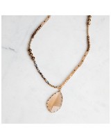 Stone & Bead Pendant Necklace -  gold-brown