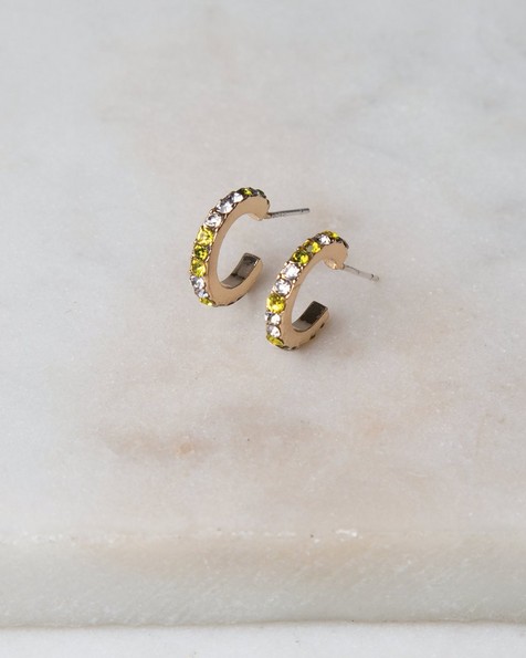 Pave Mini Hoop Earrings -  gold-green