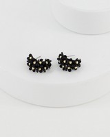 Clustered Floral Epoxy Hoop Earrings -  black