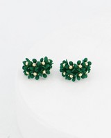 Clustered Floral Epoxy Hoop Earrings -  emerald