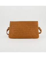 Shelly Plaited Leather Evening Bag -  tan