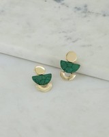 Geometric Stacked Drop Earrings -  green-gold