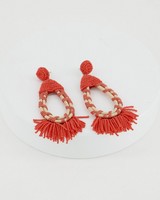Seagrass & Beaded Oval Earrings -  coral