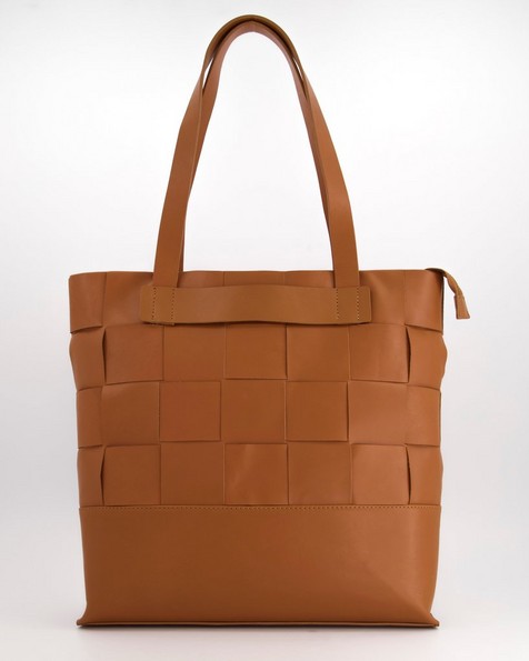 Ladies Violet Basket Weave Shopper Bag -  tan