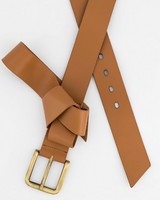 Paisley Leather Bow Belt -  tan