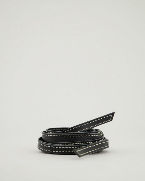 Sophia Leather Waist-Tie Belt -  black