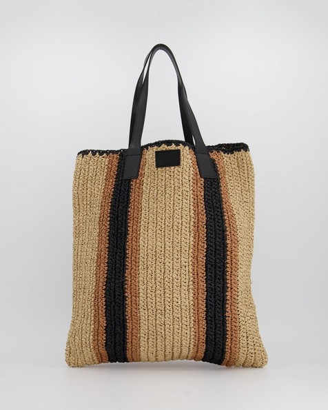Sitara Stripe Straw Shopper Bag -  stone