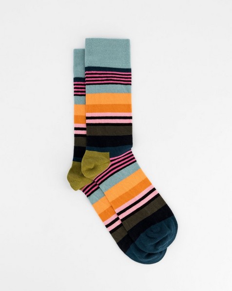 Happy Socks' Men’s Multi-Coloured Stripe Socks -  orange