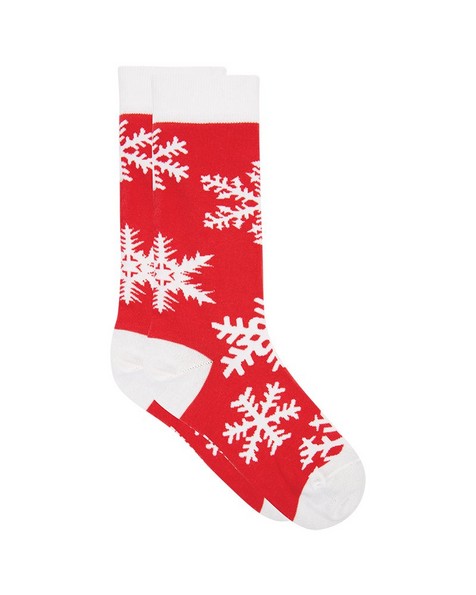 Snowflake Socks -  red-white