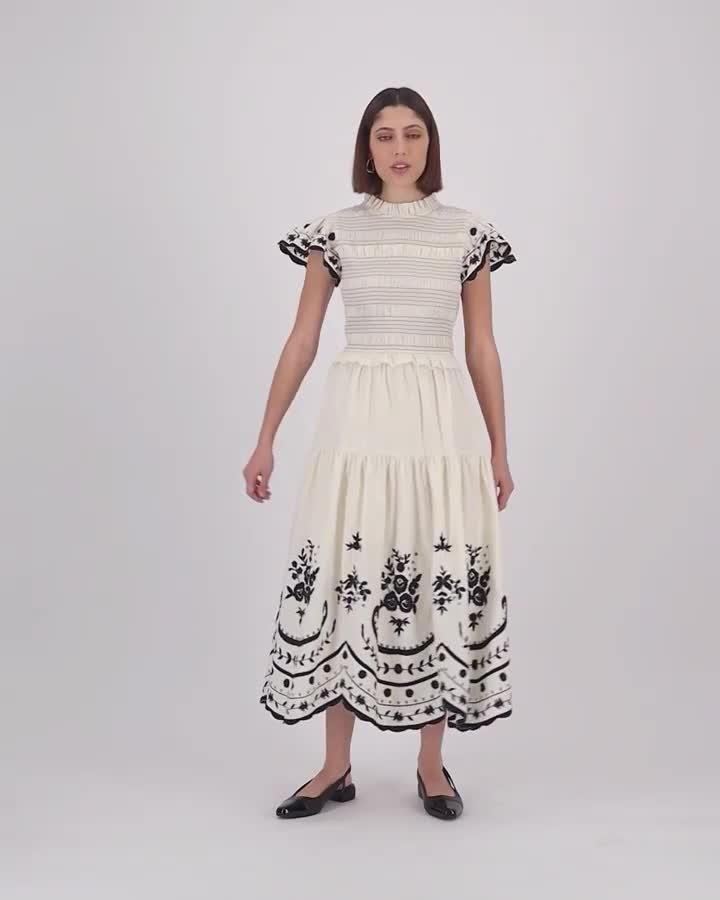 white dress with black embroidery Elegant Off-White Kurti With Black Thread Embroidery – Jaipur Kurta main image 1