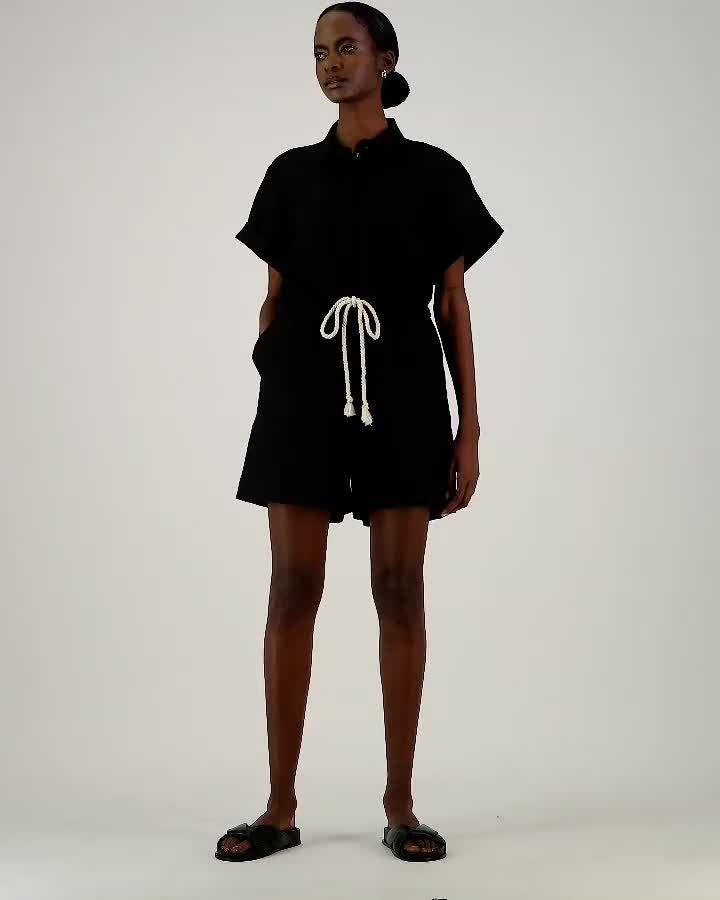 Black linen fashion playsuit